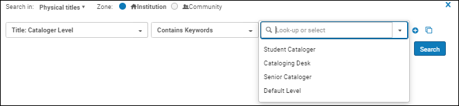 Search according to cataloging level.